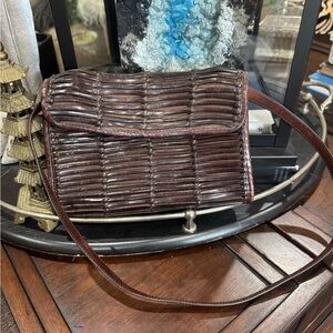 Wilsons Leather Rich Brown Woven Shoulder Bag